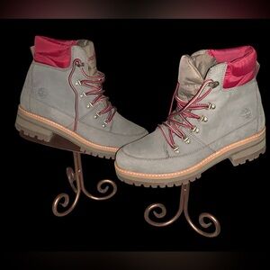 Timberland Women's Green and Burgundy Combat/Hiking Boots